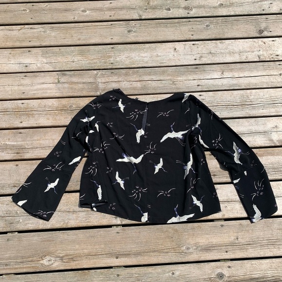 George Black Crane Bird Print Bell Sleeve Blouse Top XL - Picture 6 of 9